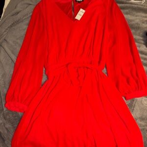Express Vibrant Red V-Neck Dress